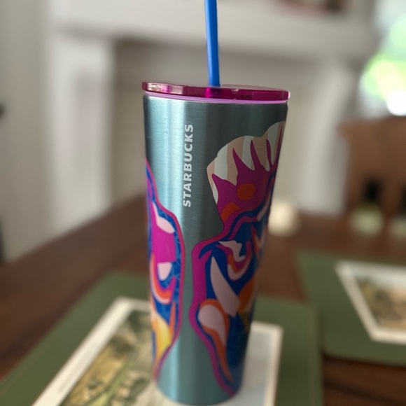 Starbucks Abstract Design Tumbler with Blue Straw - Picture 1 of 4